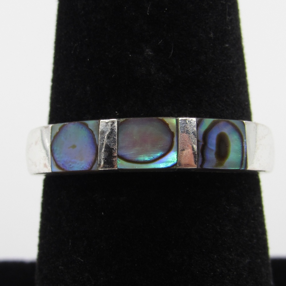 Size 7.75 Sterling Colorful Shell Inlay Band Ring